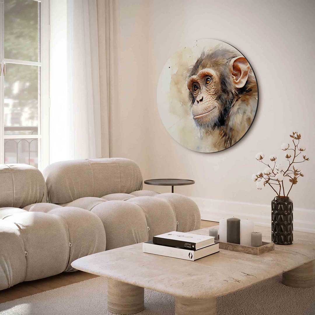 Chimpanzee – portret muurcirkel als ronde muurdecoratie