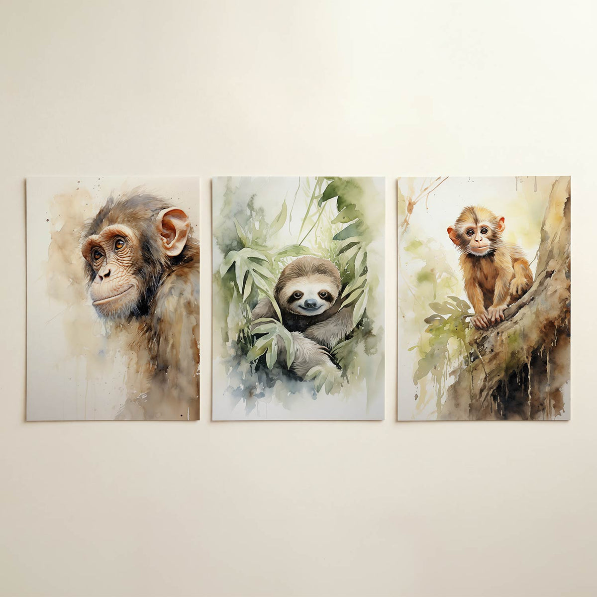 Abstract driedelige posterset in interieur