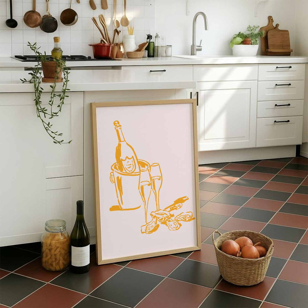 Luxe Champagne Moment – staande muurposter voor keuken of eethoek