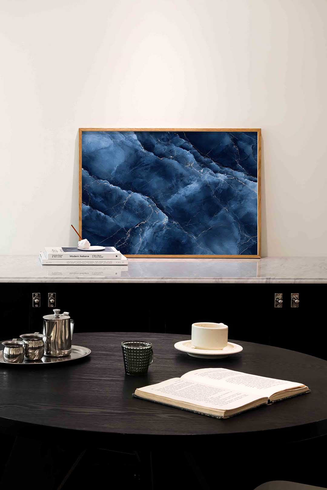Blauw marmer patroon – abstracte poster in liggend formaat