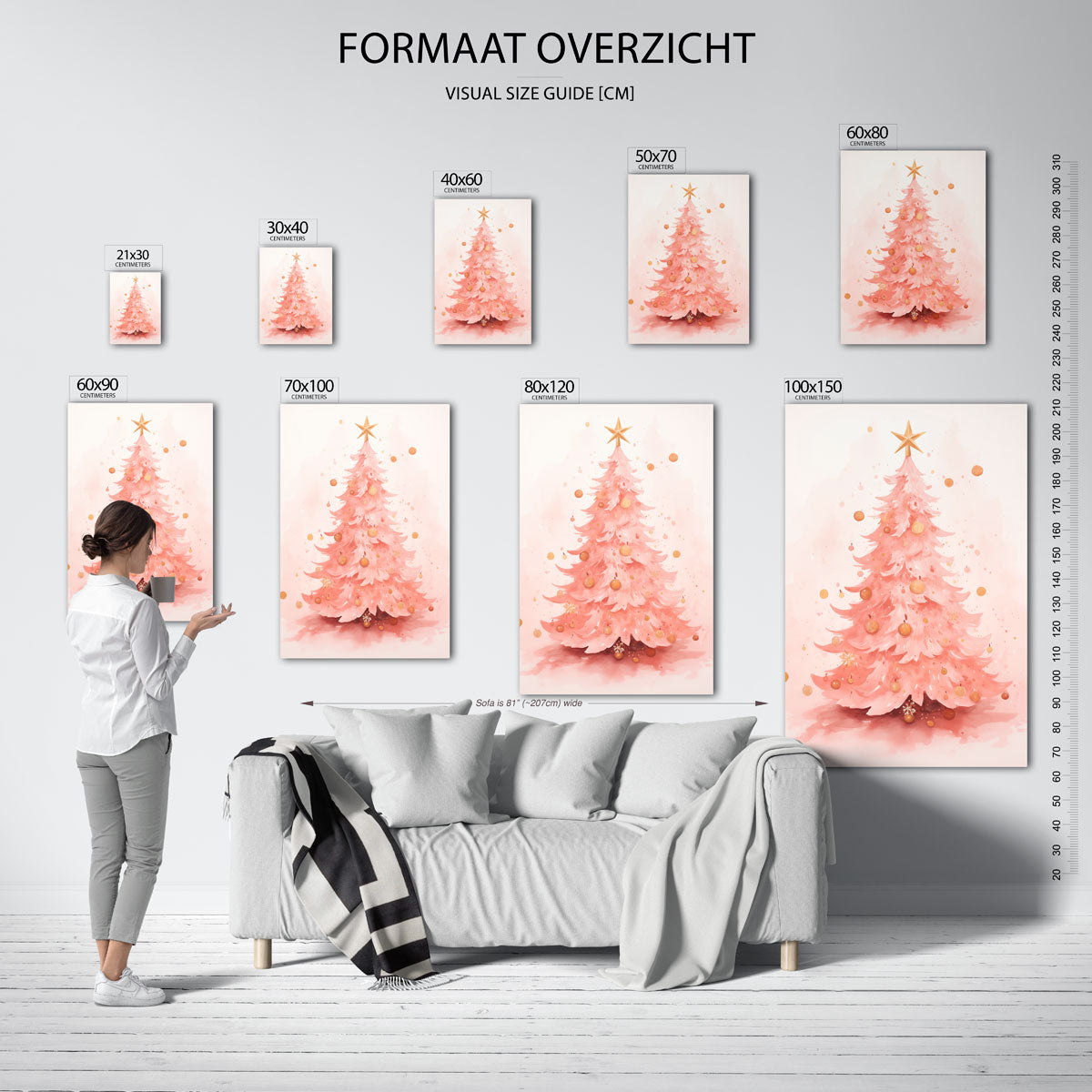 Roze kerstboom – staande muurposter voor kerst