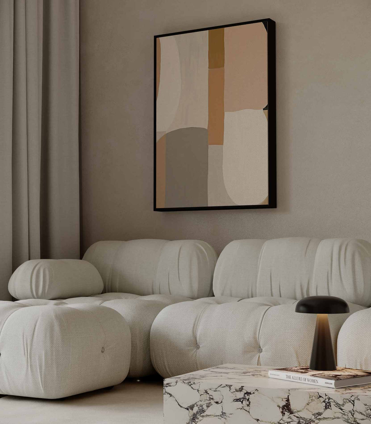 Zachte Aardetinten Abstractie – dibond wanddecoratie in staand formaat