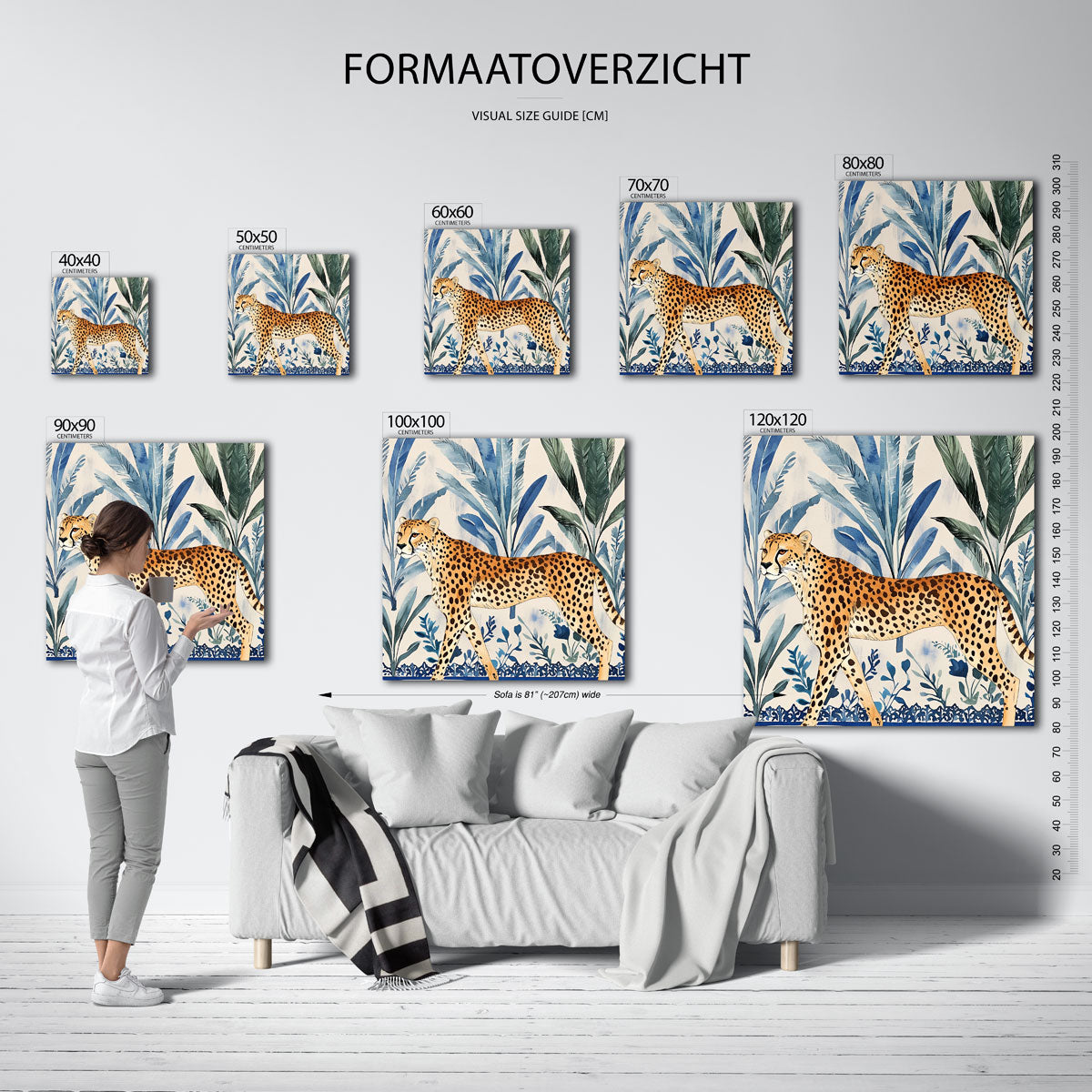 Luipaard en bladeren – vierkante muurposter met dierenthema