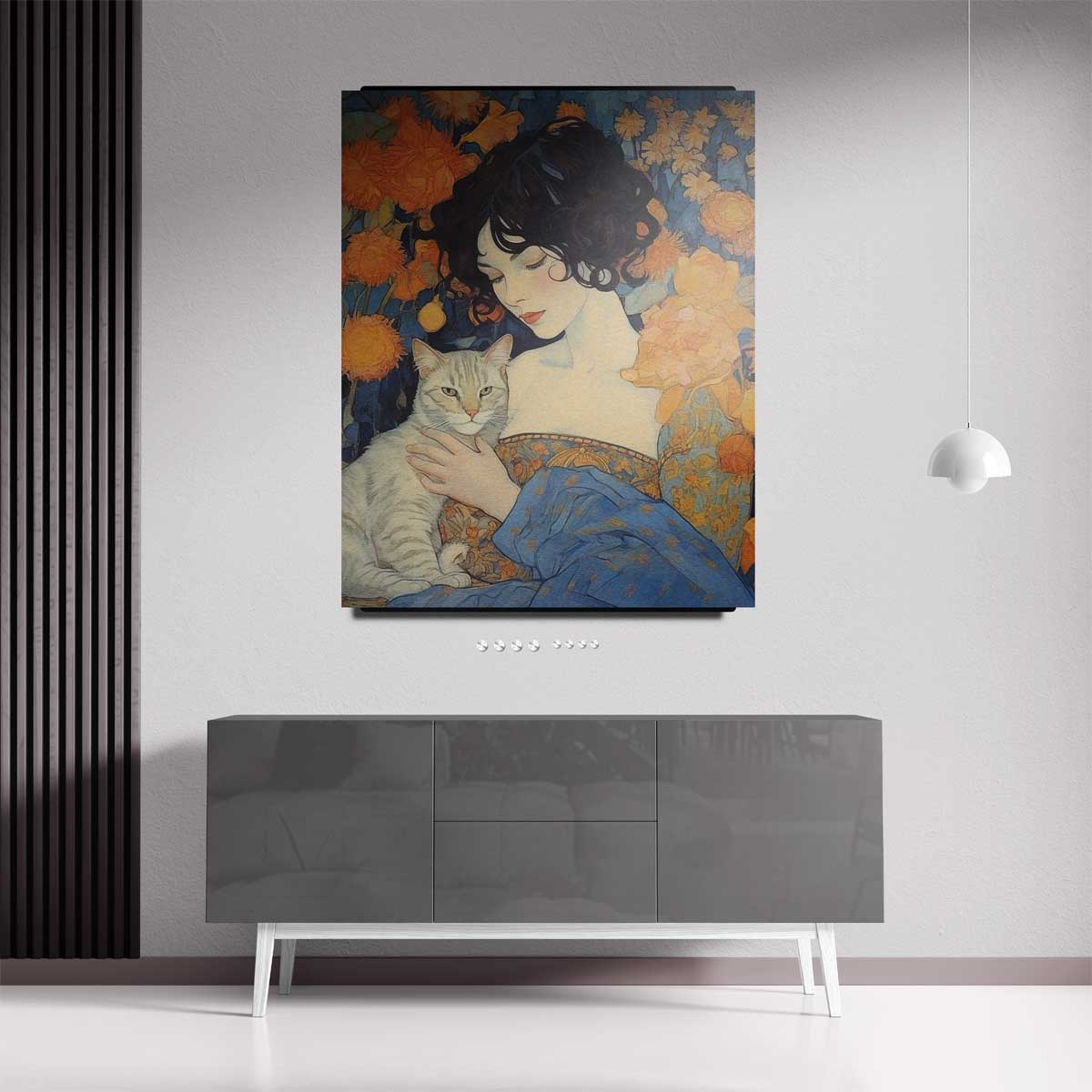 Dromerige Vriendschap met Kat – staand kunstwerk voor modern interieur