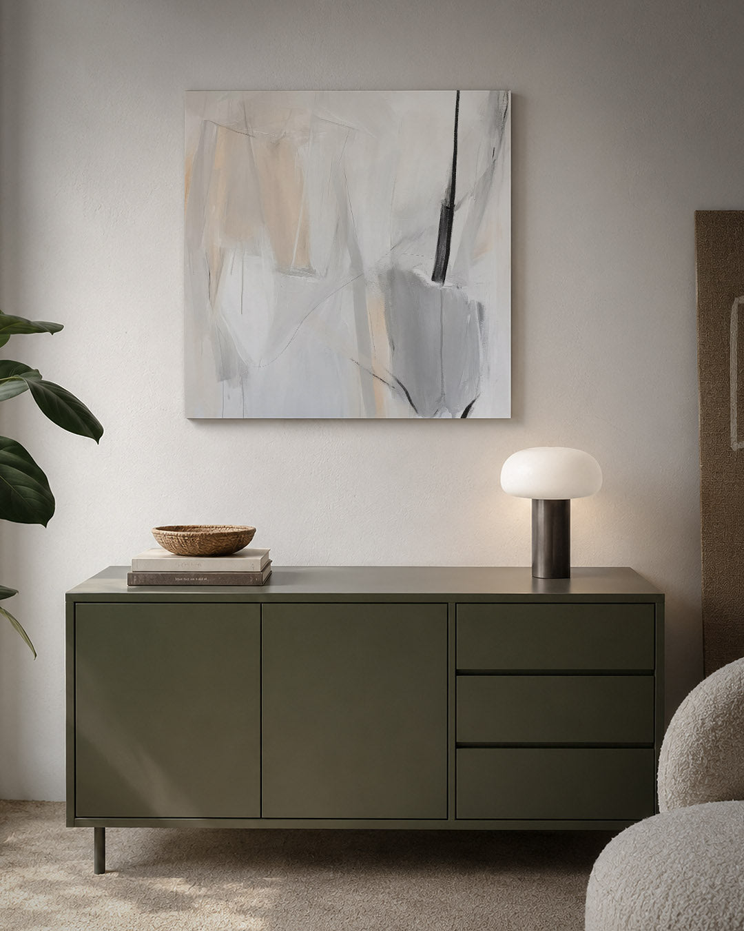 Zachte lijnen compositie kunstwerk – detailweergave – dit kunstwerk toont een subtiele mix van zachte lijnen en lichte