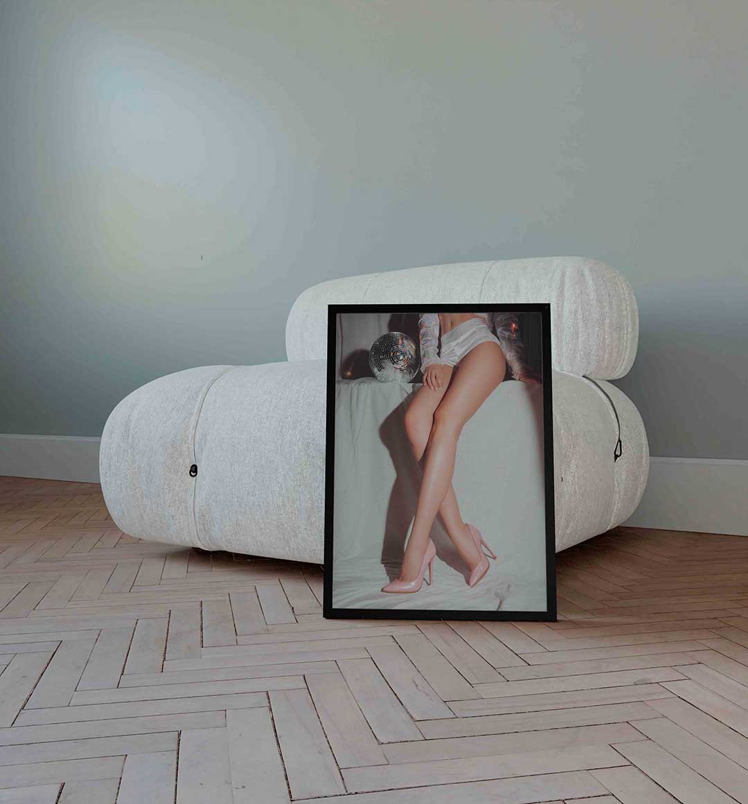 Roze hakken en discobal – Pop Art wandkunst als portret poster