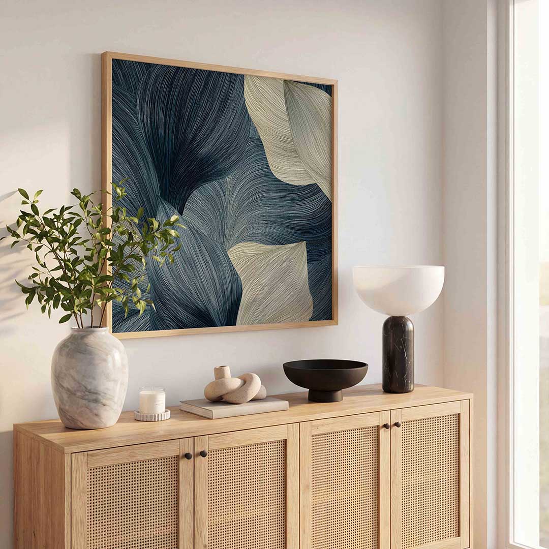 Bladvormen en lijnen – abstracte wandkunst als vierkante poster