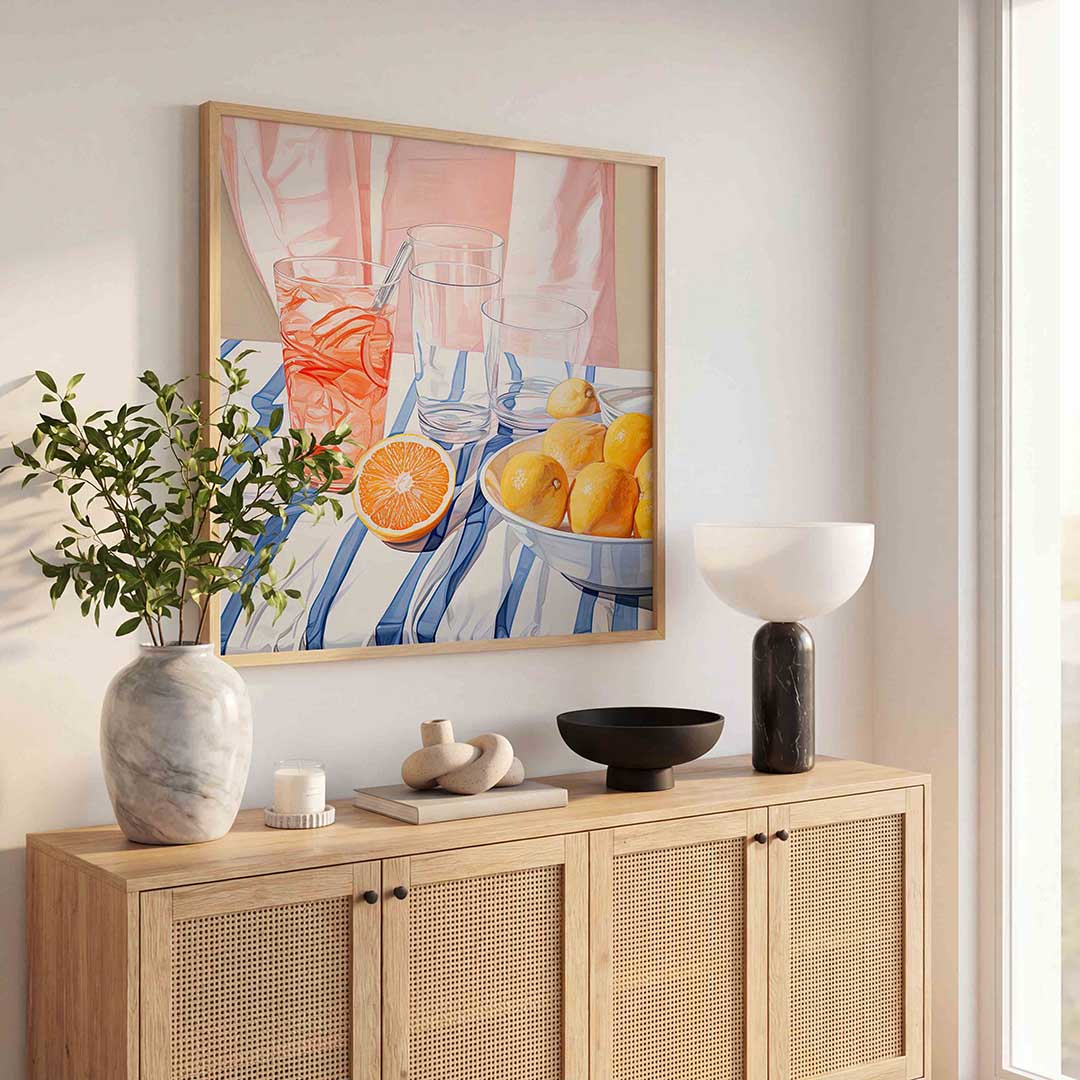 Citrus en glazen – illustratie poster in vierkant formaat