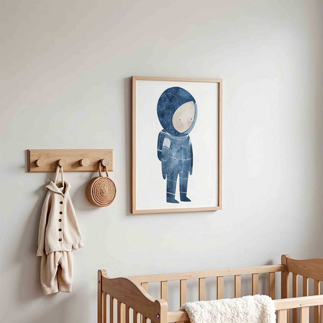 Astronaut in blauw – kinderposter in staand formaat