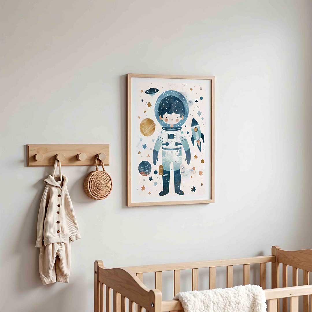 Astronaut en raket – kinderposter in staand formaat
