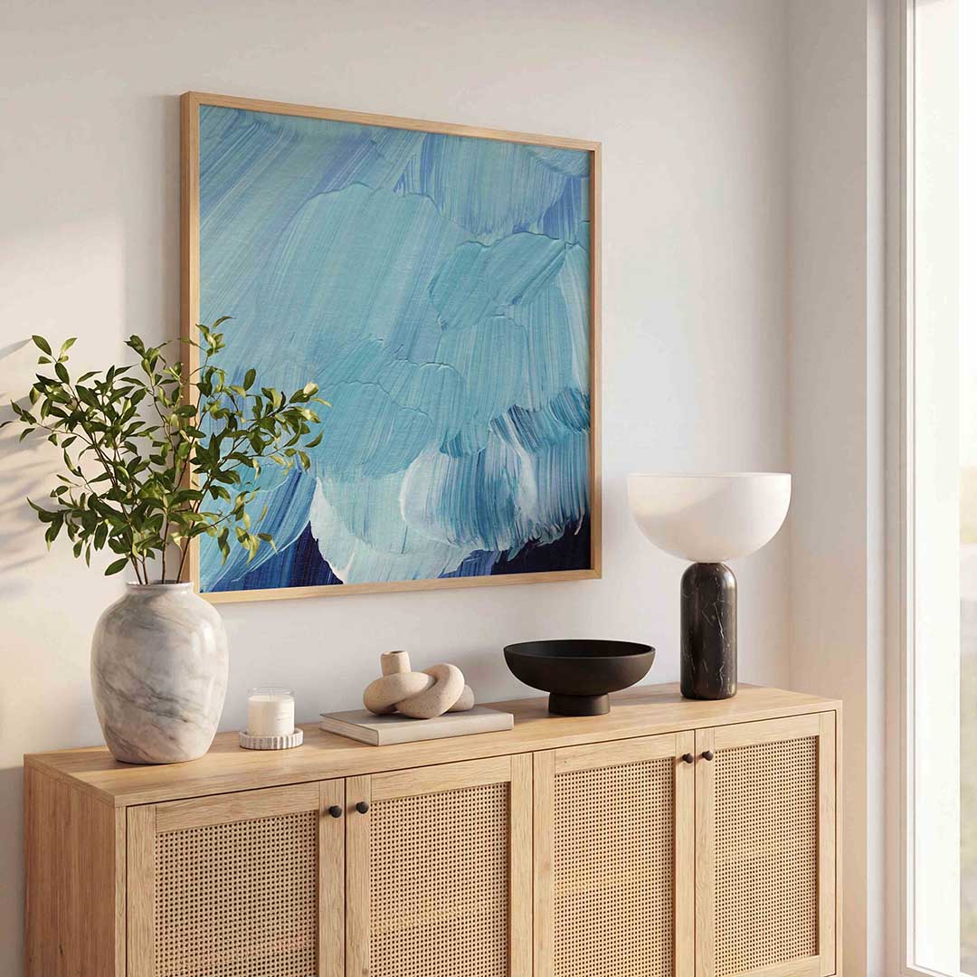 Blauwe penseelstreken – schilderkunst als moderne vierkante poster