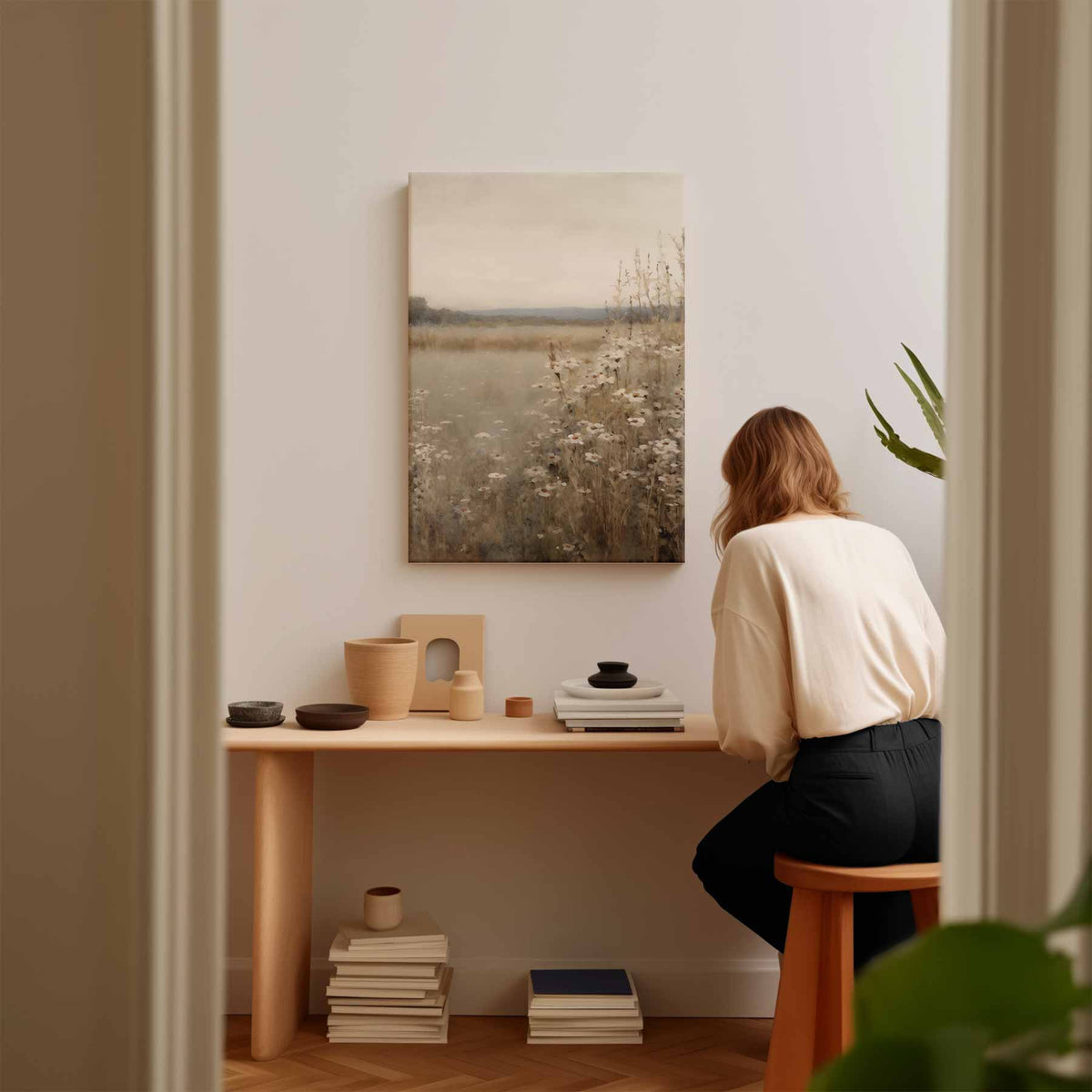 Zomersereniteit in de Weide – modern portret kunstwerk van WallArtistic