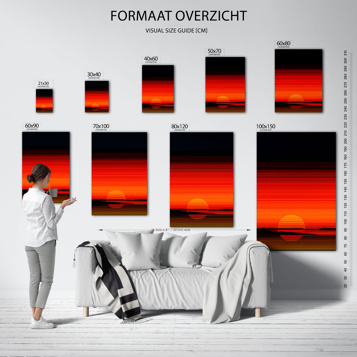 Zonsondergang met strepen – staande muurposter met abstracte vormen