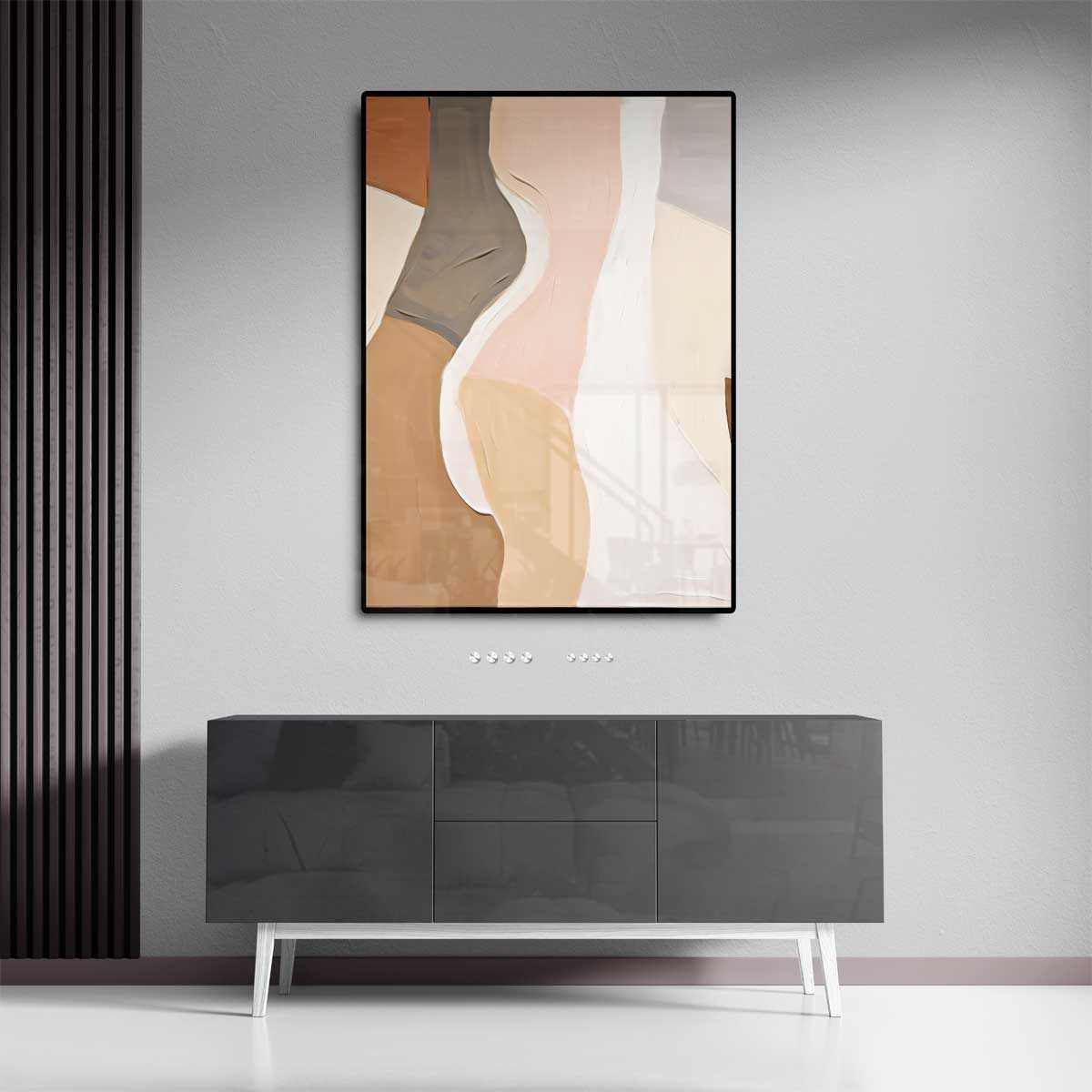 Abstracte Vormen in Zachte Tinten – staande wandkunst voor woonkamer of interieur