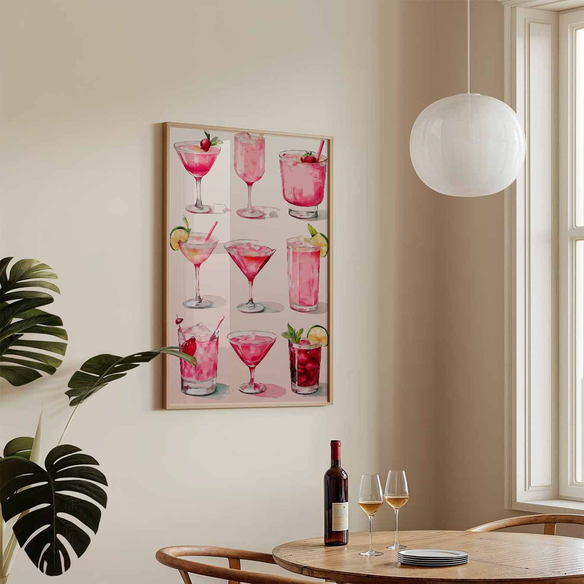 Roze Cocktail Kunstposter – keukenposter in staand formaat