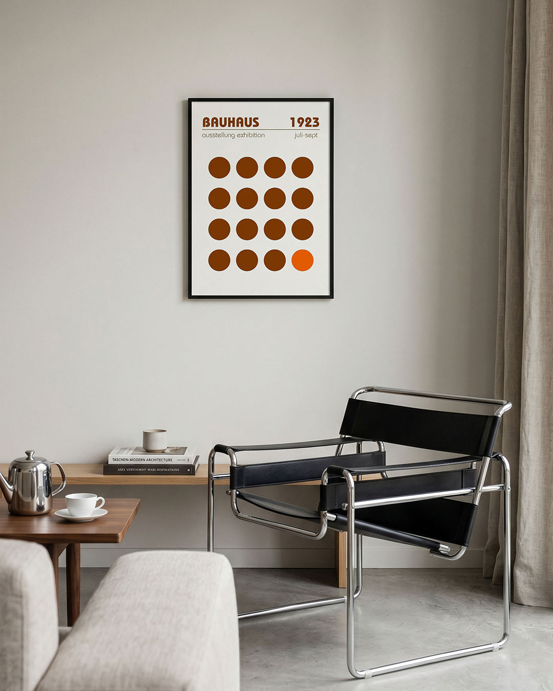 Cirkelpatroon en tekst – geometrische Bauhaus poster in staand formaat