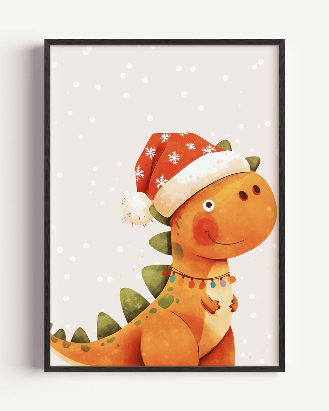 Kerst Dino – kids portret poster als wanddecoratie