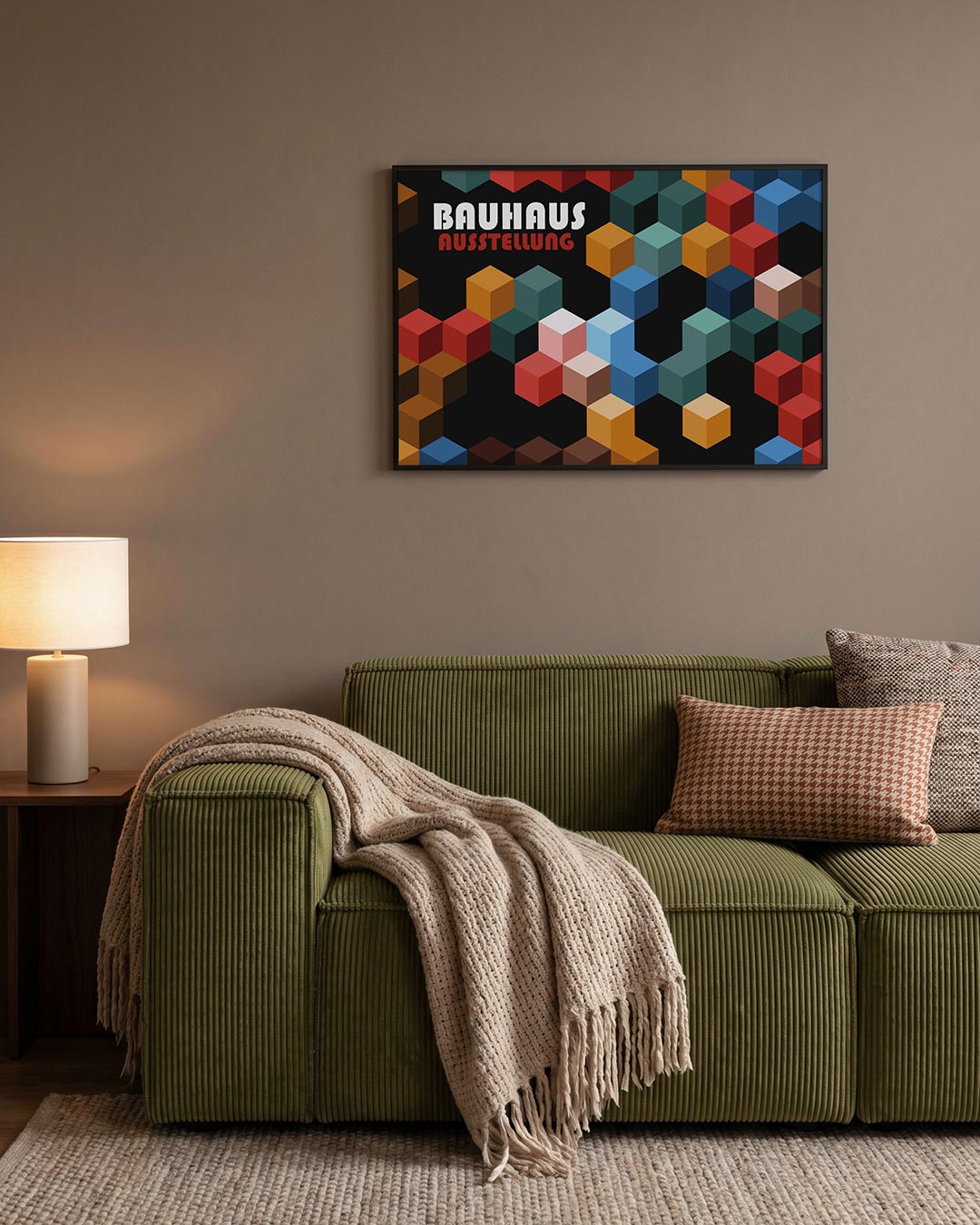 Kubusvormen en kleur – geometrische Bauhaus poster in liggend formaat
