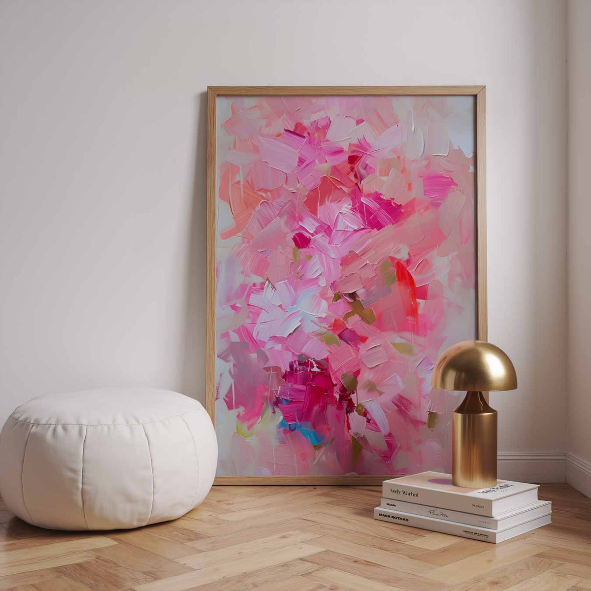 Vrolijke Roze Abstracte Kunstposter – urban poster in staand formaat