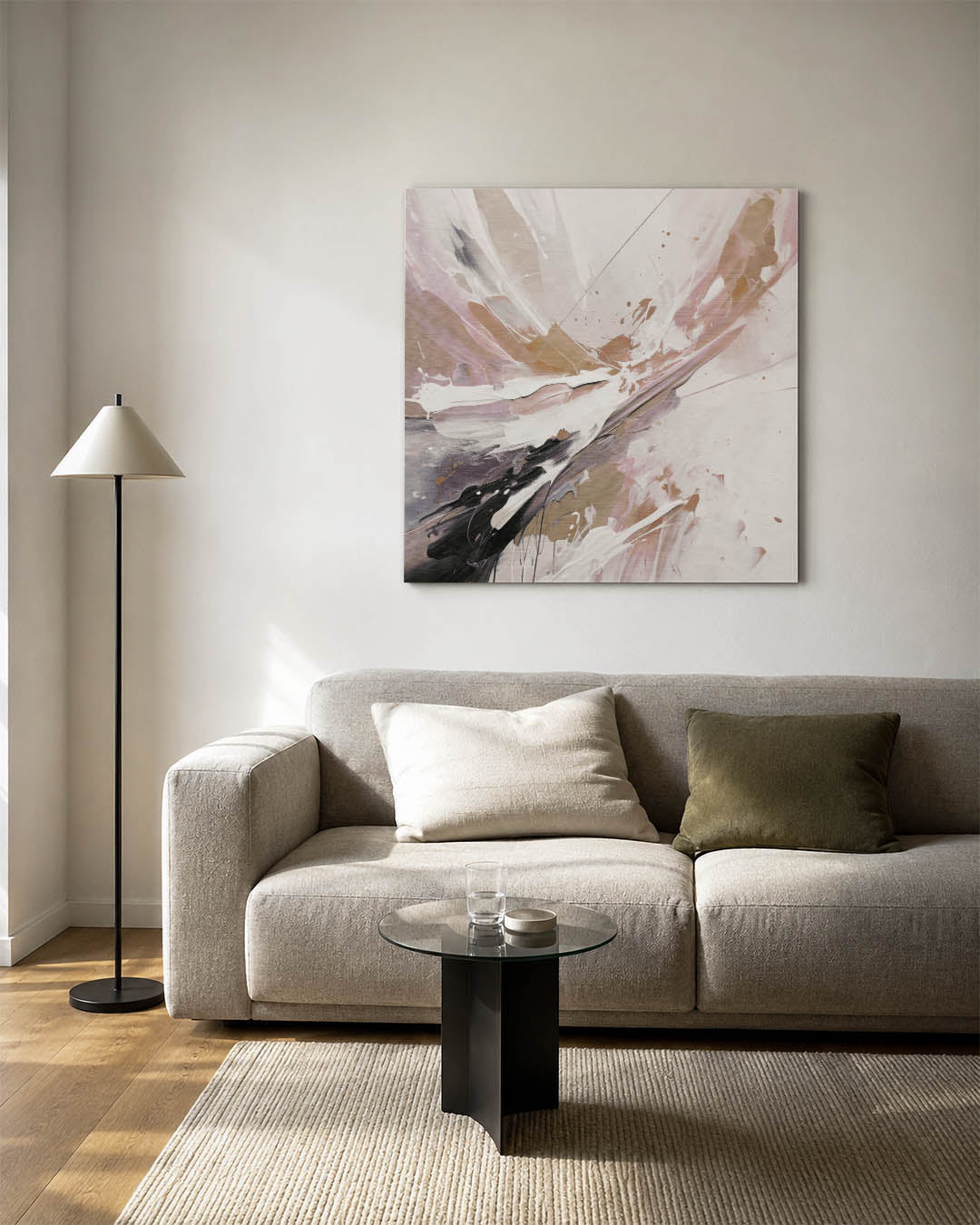 Dynamische kleurenexplosie kunstwerk – vierkante wanddecoratie – dit werk toont een vloeiende beweging van kleuren en vormen.