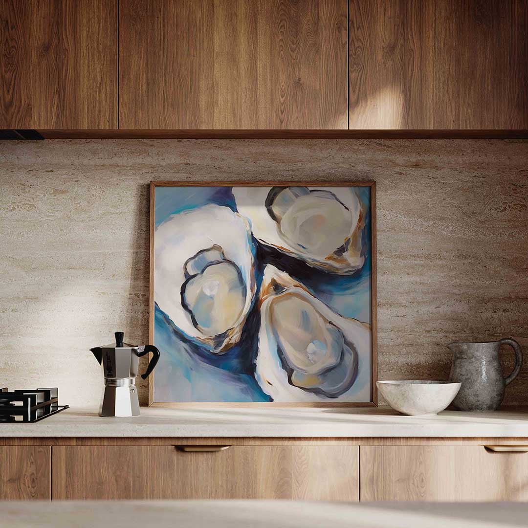 Drie oesters – culinaire wandkunst als vierkante poster