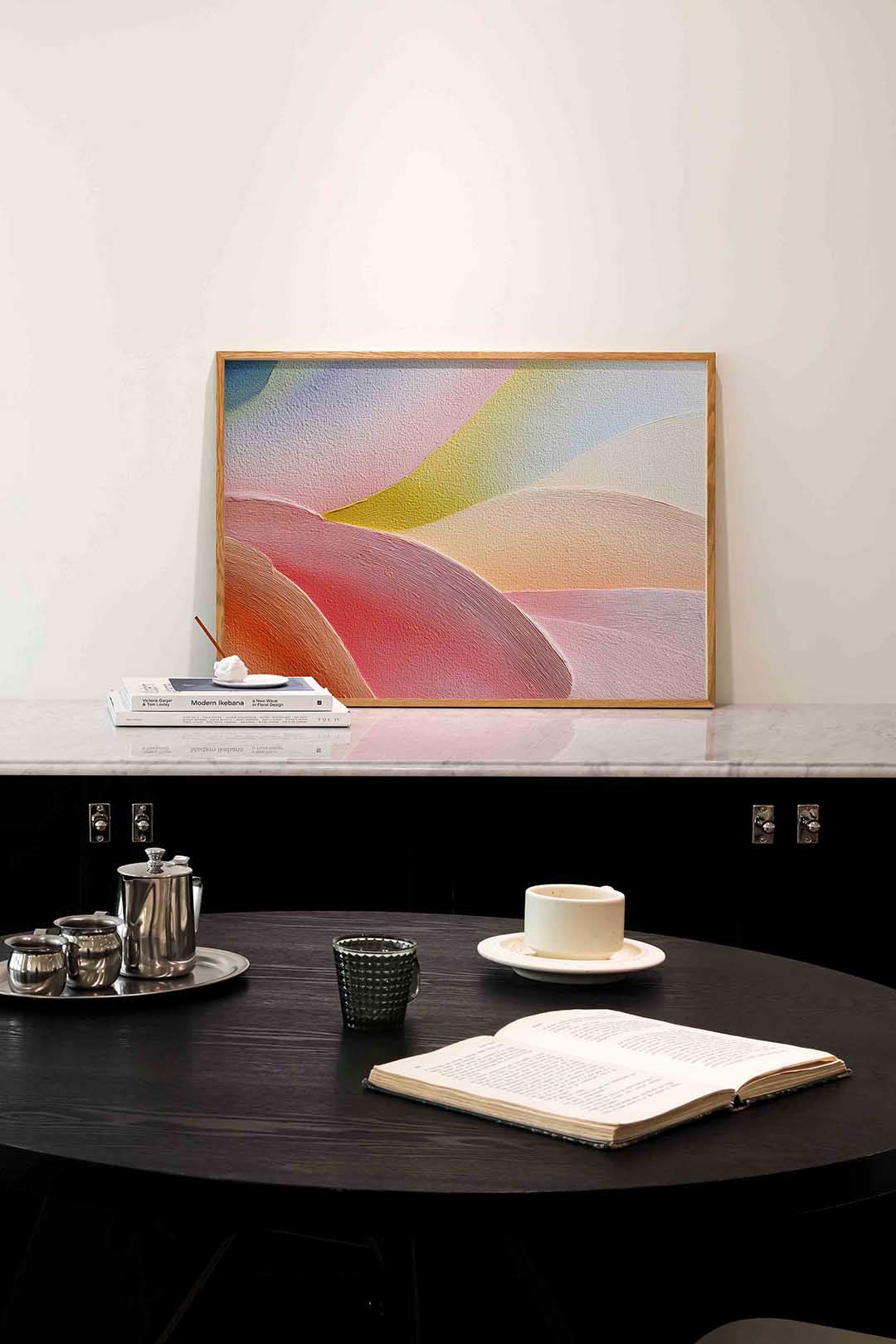 Golvende kleuren – abstracte poster in liggend formaat