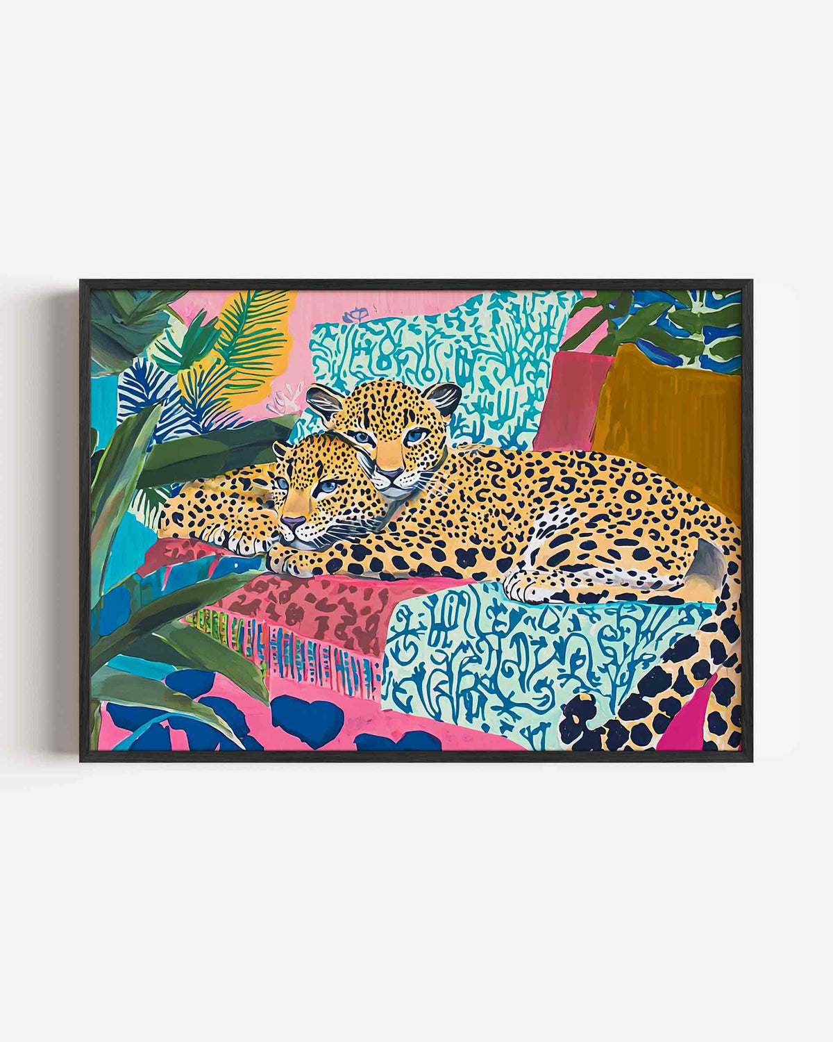 Luipaarden op kleurrijke achtergrond – jungle landscape poster als wanddecoratie