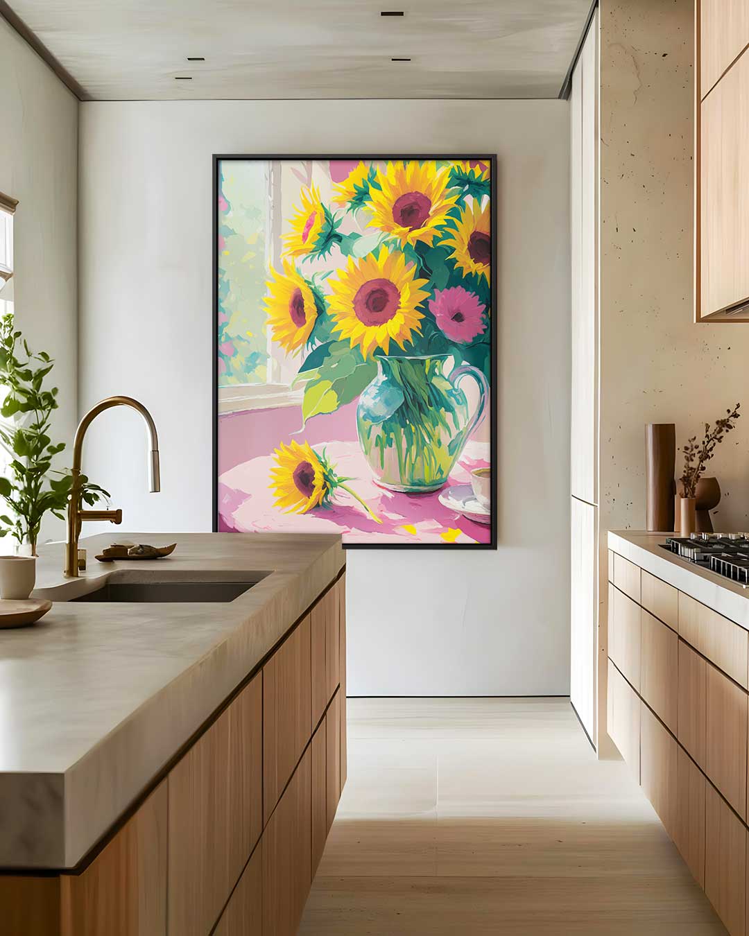 Zomerse Zonnebloem Schilderij – plexiglas wanddecoratie in portret formaat