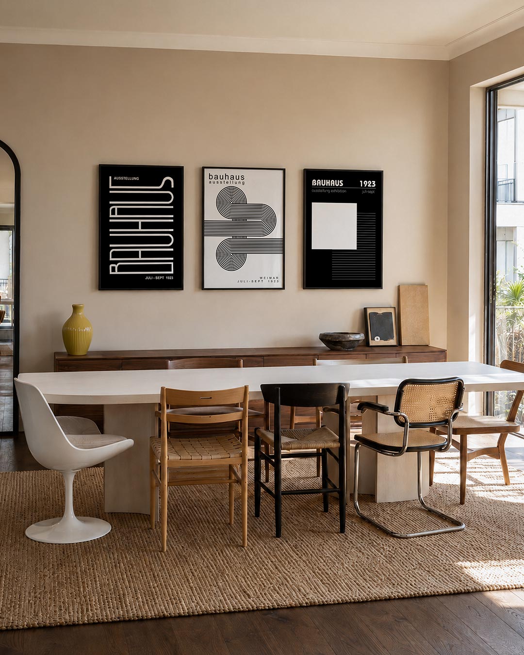 Lijnen en vlakken posterset – tweede productweergave – deze poster toont een strak lijnenspel met witte lijnen op een zwarte