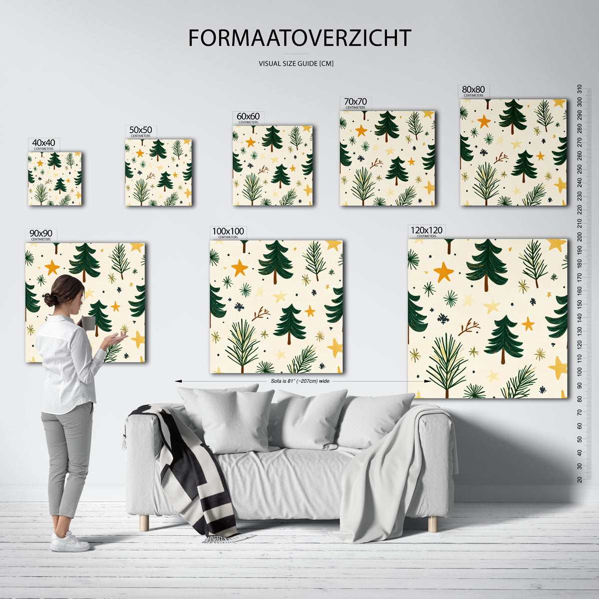 Kerstbomen en sterren – vierkante muurposter voor de kinderkamer