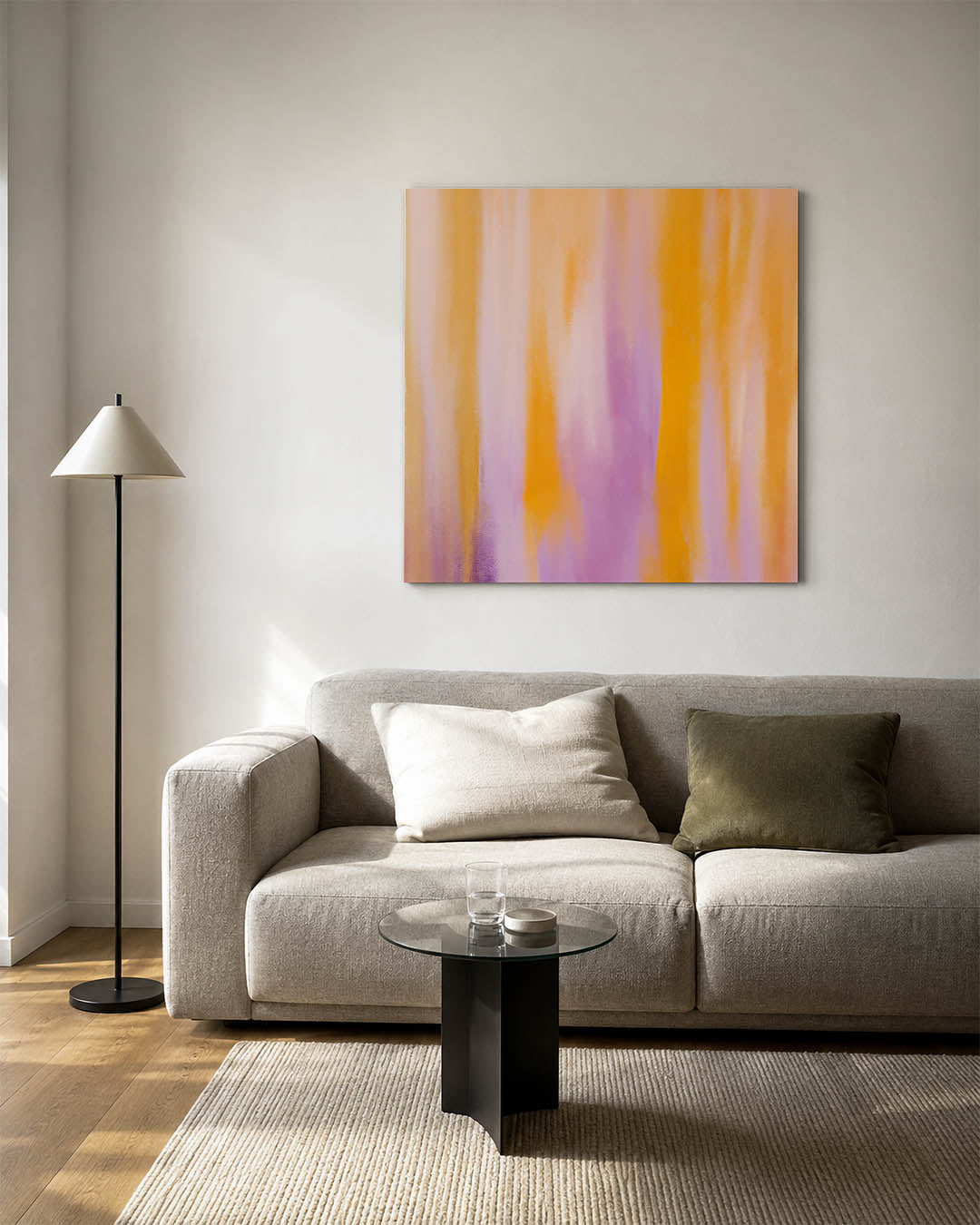 Kleurrijke verticale strepen kunstwerk – vierkante wanddecoratie – dit werk toont vloeiende verticale strepen in warme