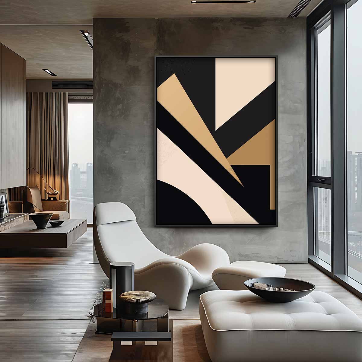Strakke Geometrie in Aardetinten – canvas wanddecoratie in portret formaat
