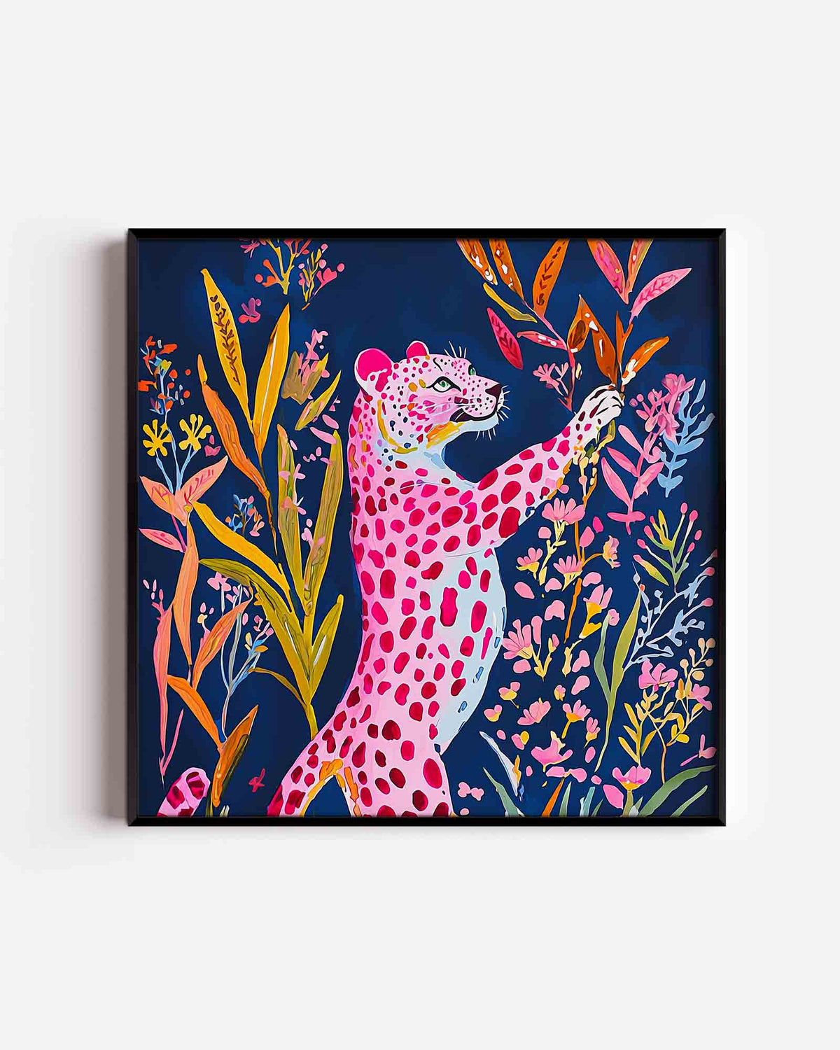 Roze luipaard – vierkante dierenposter als wanddecoratie