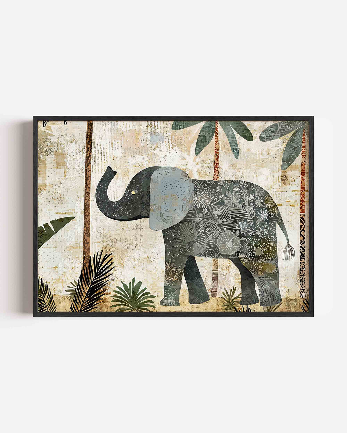 Olifant en palmbomen – dieren landscape poster als wanddecoratie