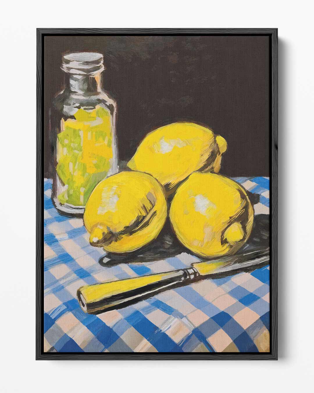 Citroenen op Geruite Tafel – portret kunstwerk als wanddecoratie