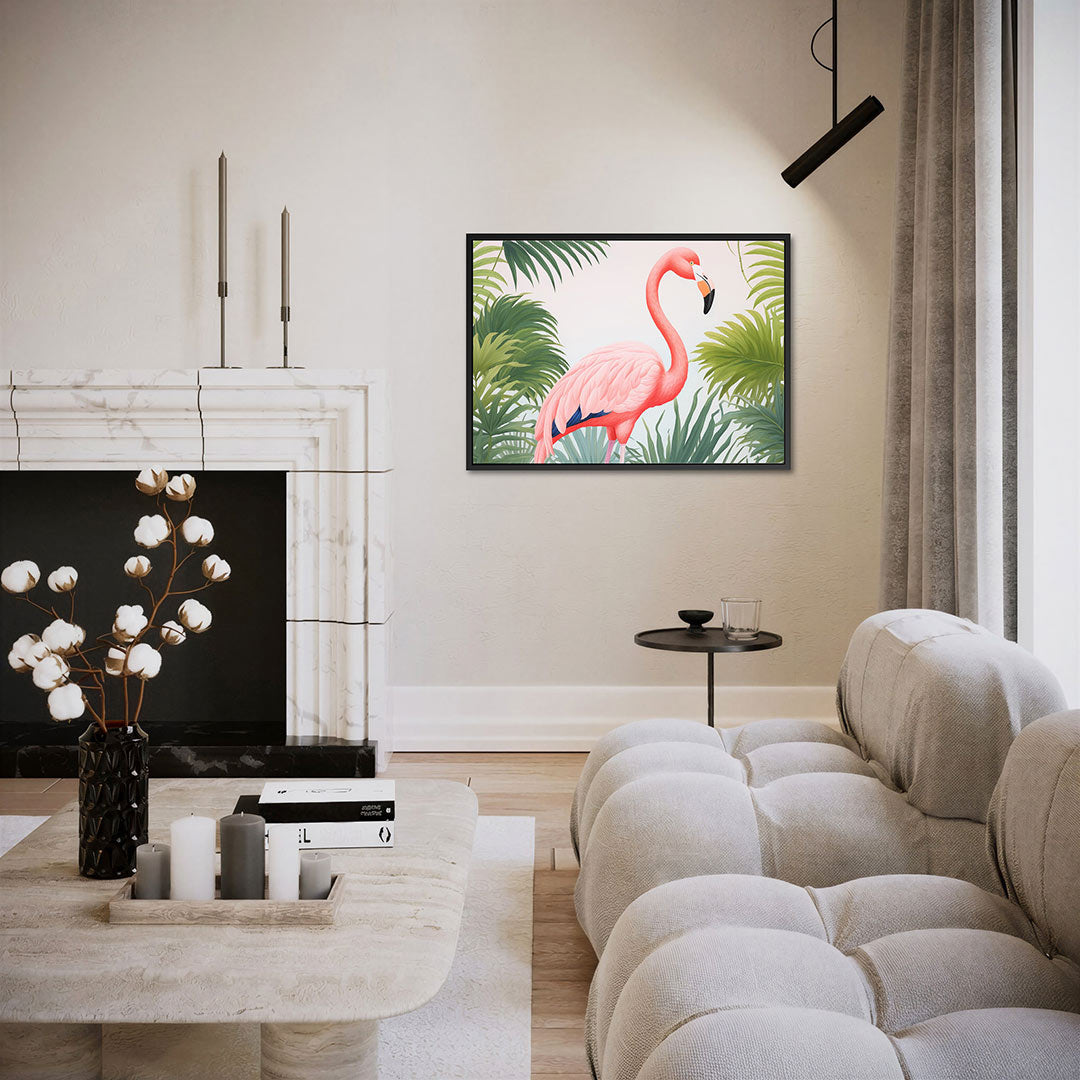 Flamingo en palmen – liggende wanddecoratie