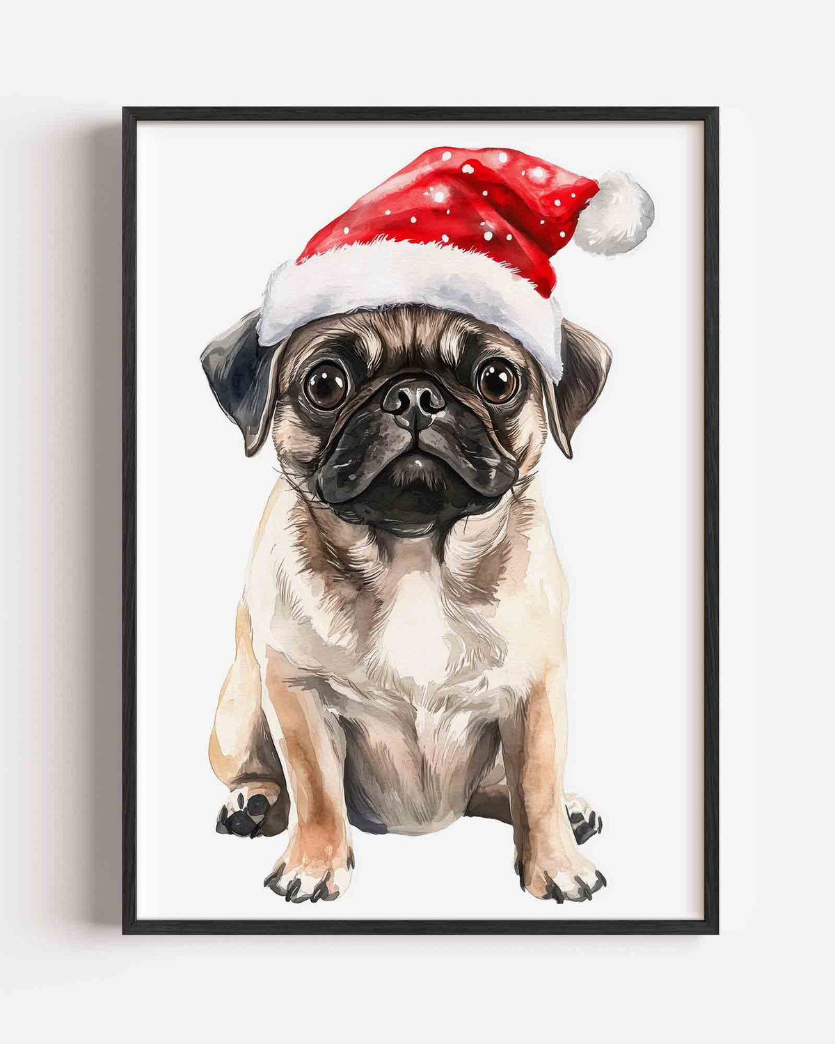 Mopshond met kerstmuts – kids portret poster als wanddecoratie