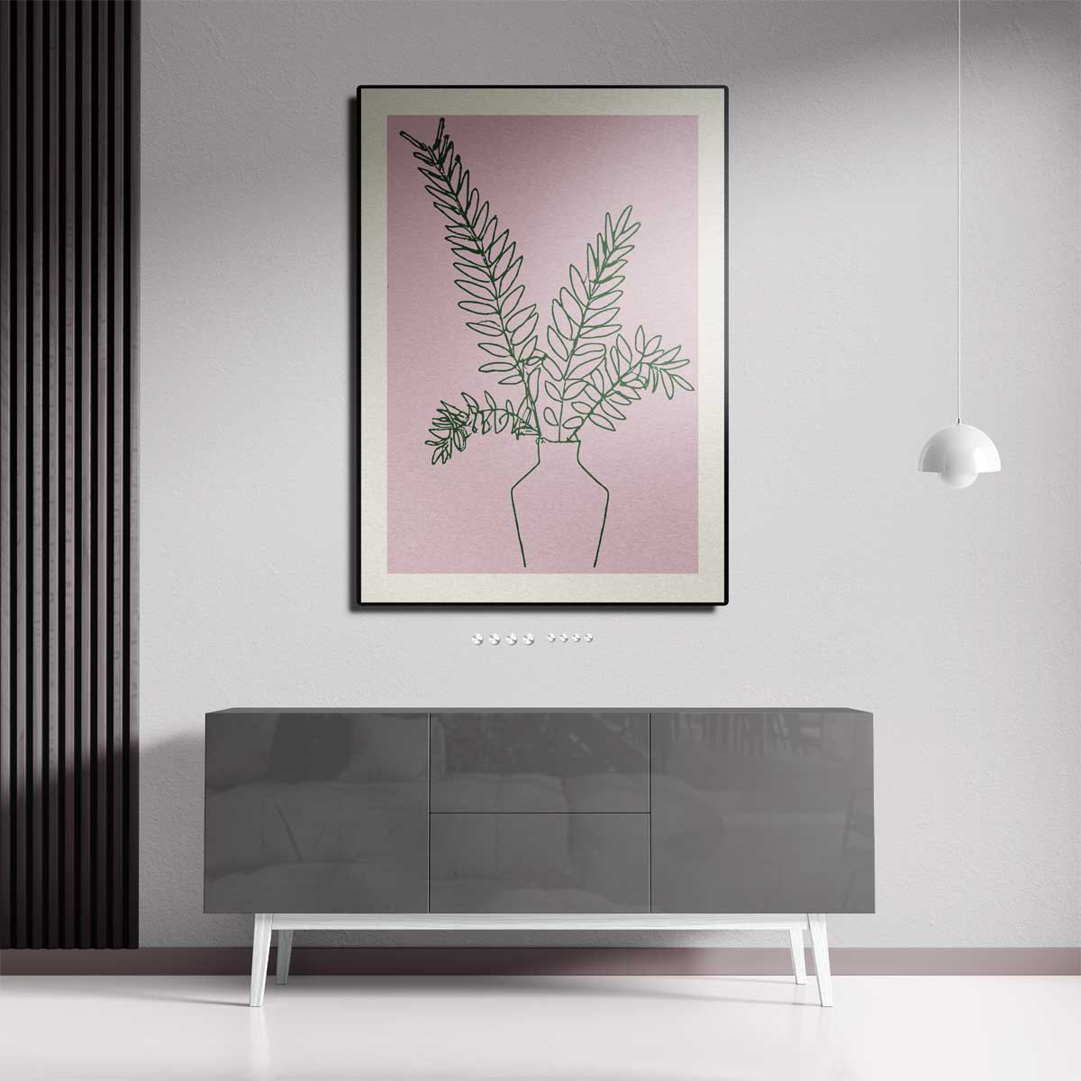 Eenvoudige Botanische Lijntekening – staande wandkunst voor woonkamer of interieur