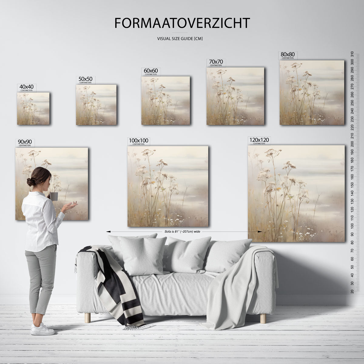 Wilde bloemen in mist – vierkante muurposter met kleurrijke vormen