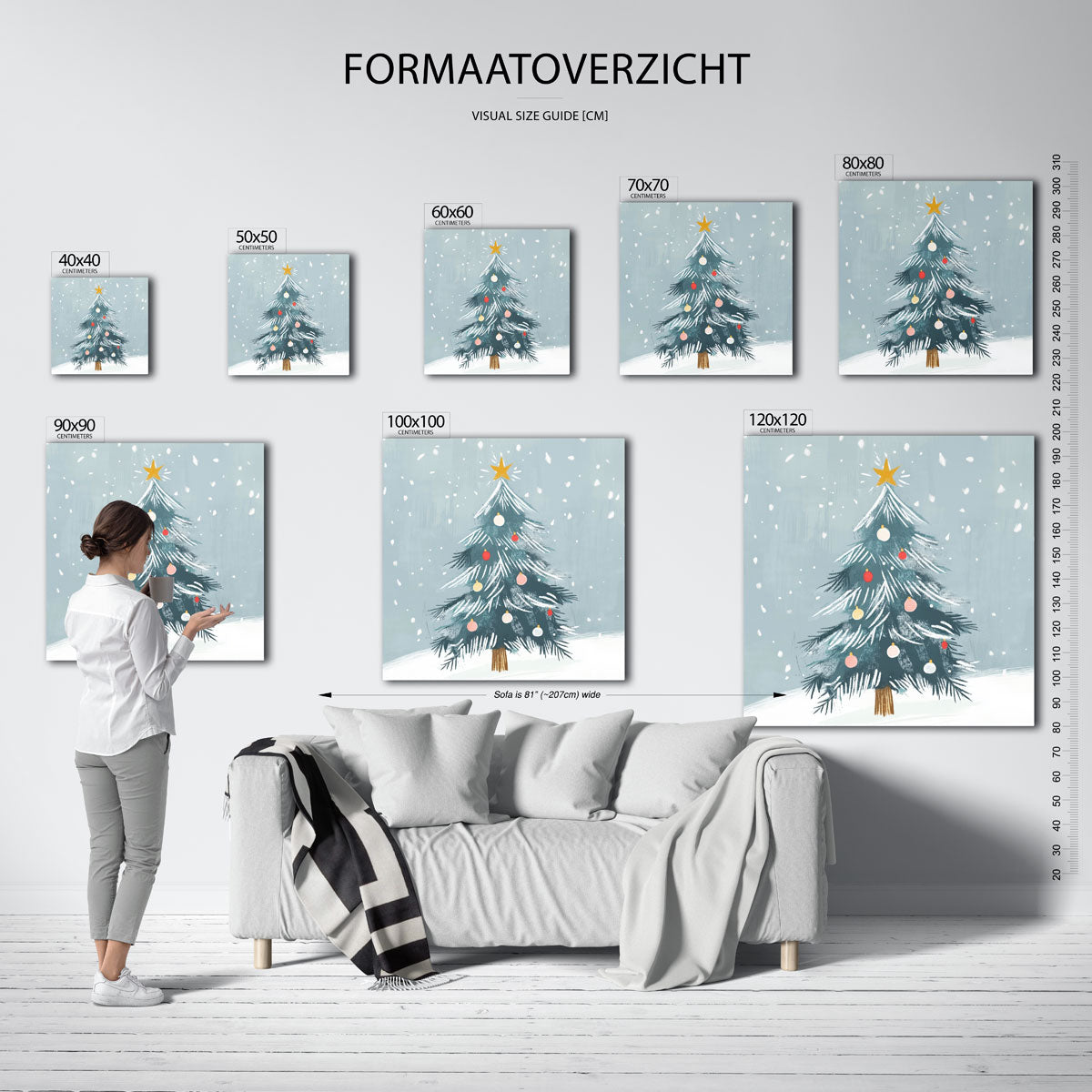 Kerstboom met sneeuw – vierkante muurposter voor de kinderkamer