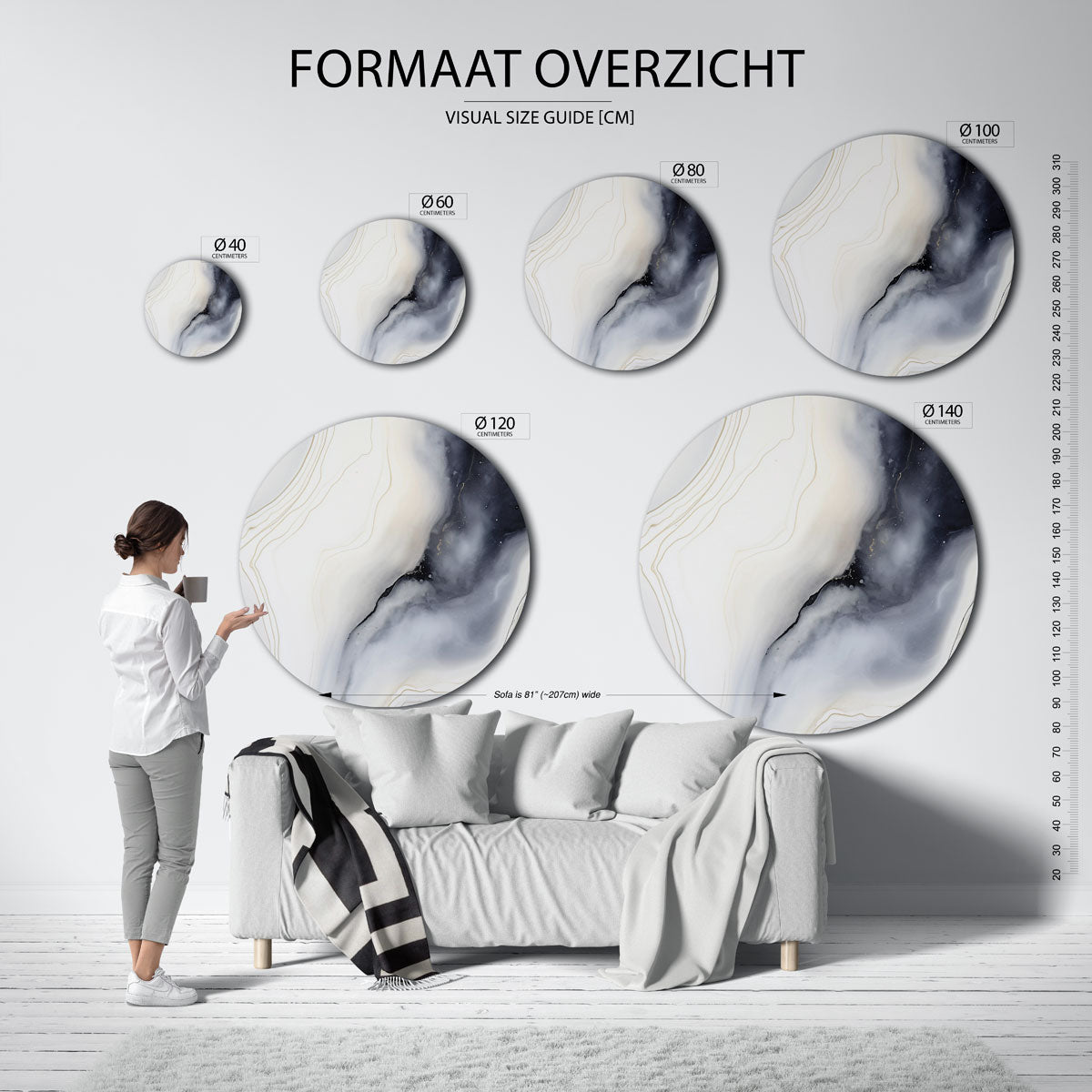 Abstracte lijnen – ronde muurcirkel met kleurrijke illustratie