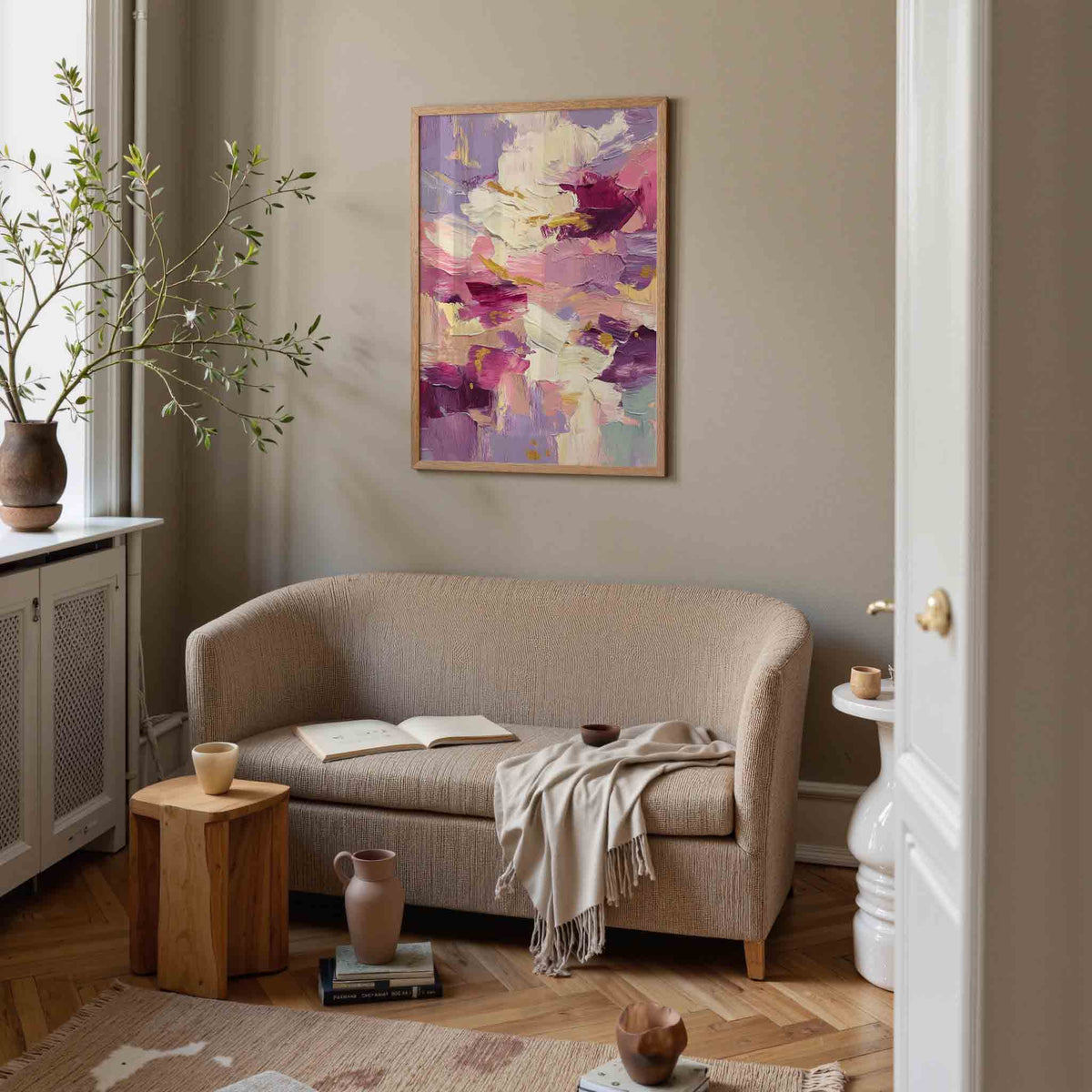 Abstracte paarse en roze – illustratie poster in staand formaat