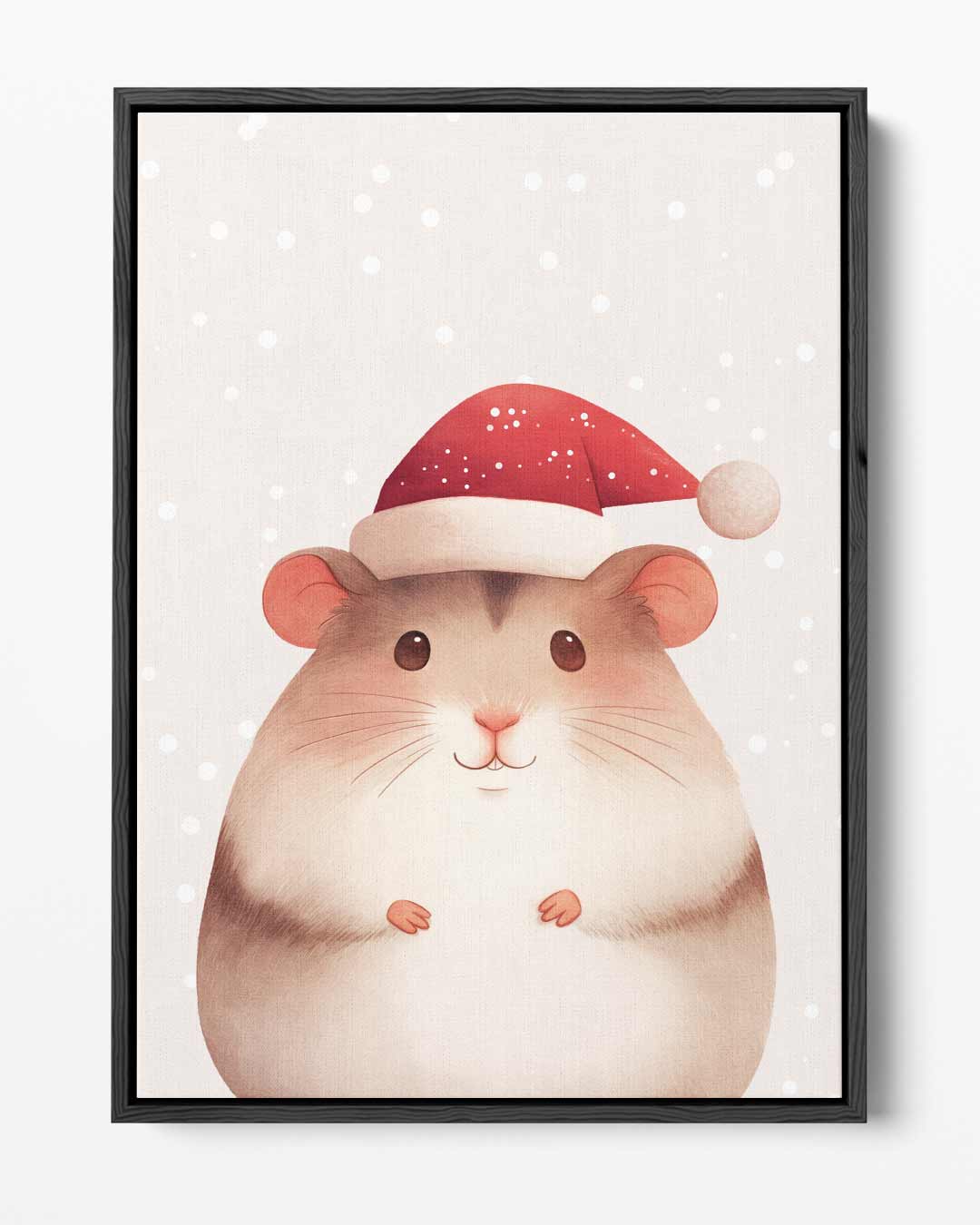 Kersthamster met Kerstmuts – portret kunstwerk als wanddecoratie