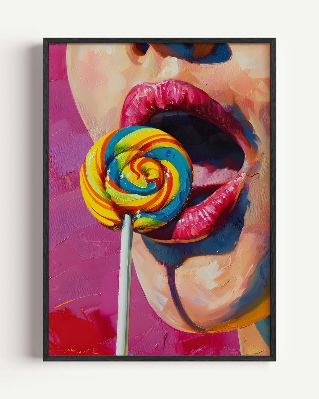 Kleurrijke Lolipop Verleiding – Popart en Streetart portret poster als wanddecoratie