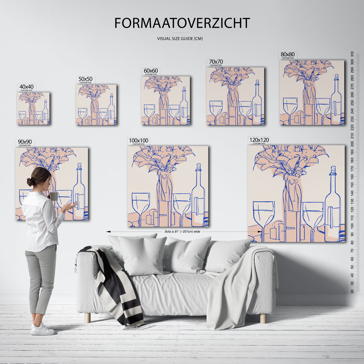 Bloemen en wijn – vierkante muurposter voor keuken of eethoek