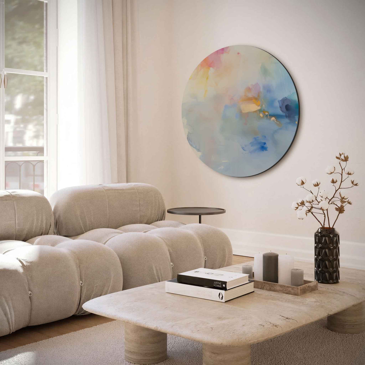 Abstracte kleurenexplosie – moderne abstracte muurcirkel voor aan de muur