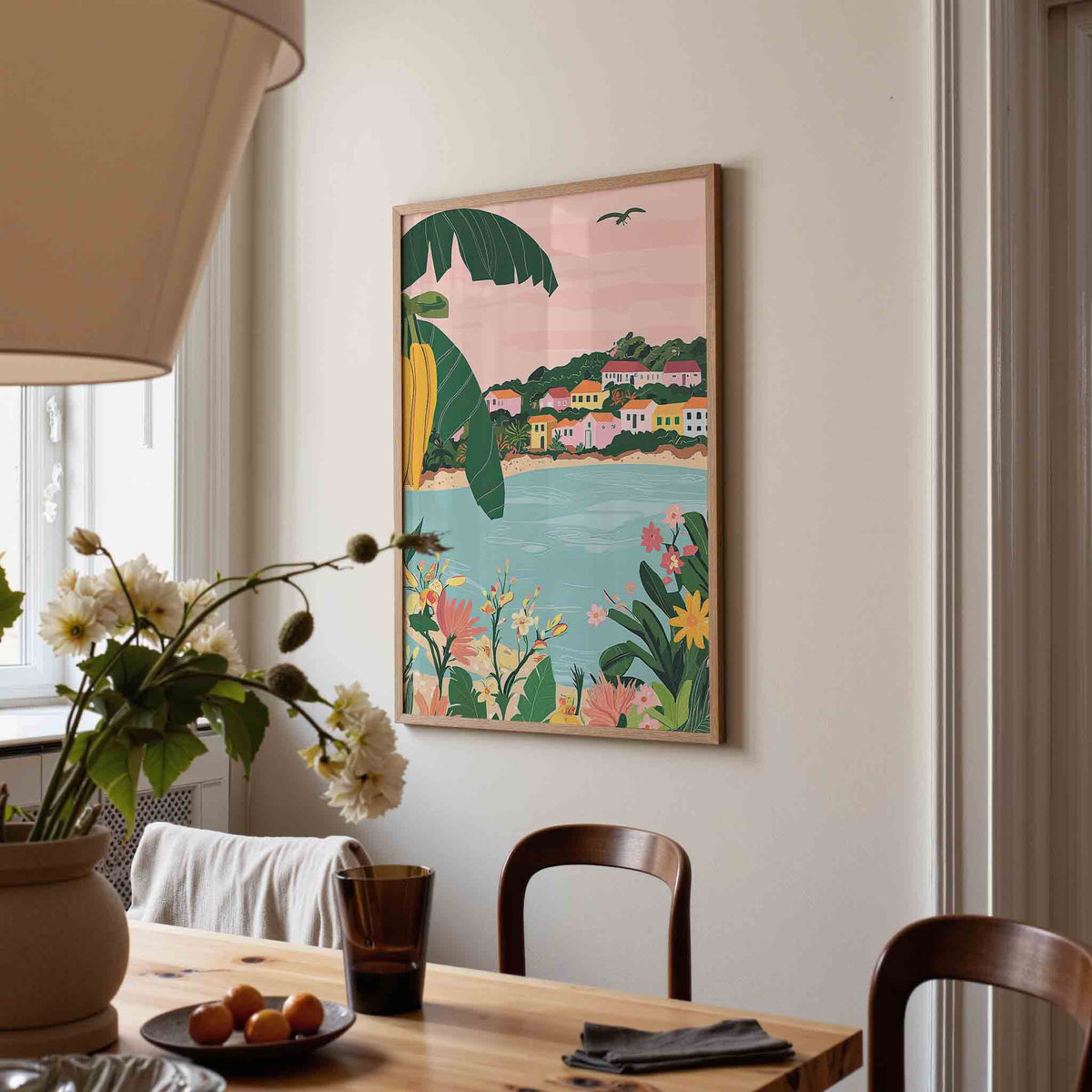 Tropisch landschap – eigentijdse illustratie poster in staand formaat