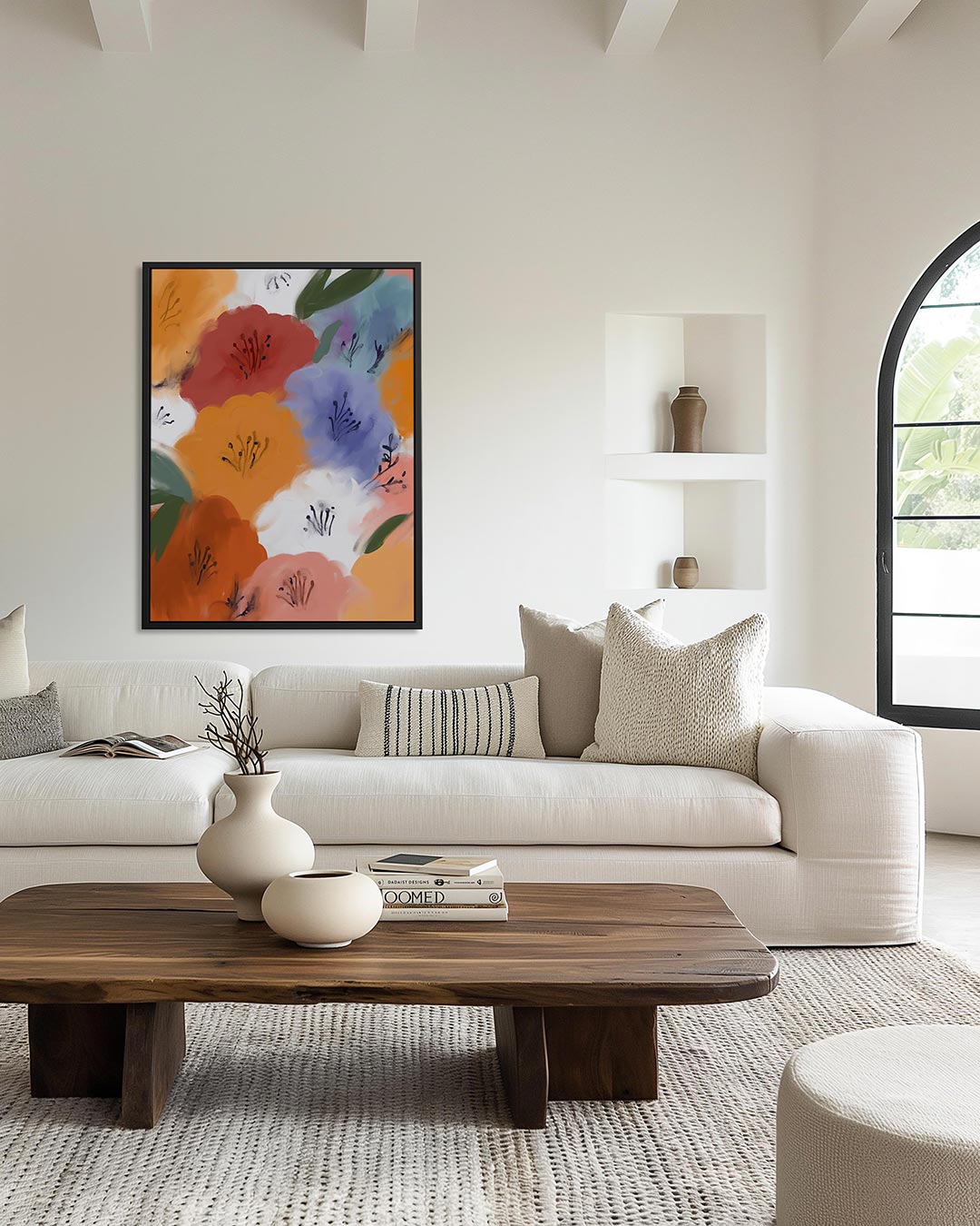 Kleurrijke bloemenvormen – moderne staande wandkunst