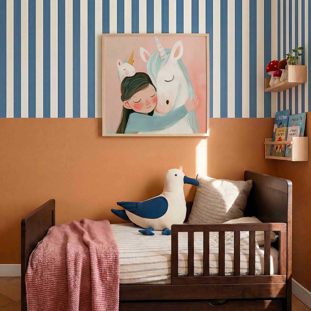 Meisje met eenhoorn – kids poster in vierkant formaat