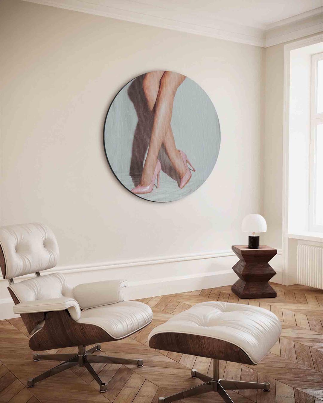 Roze hakken – moderne ronde wanddecoratie van WallArtistic